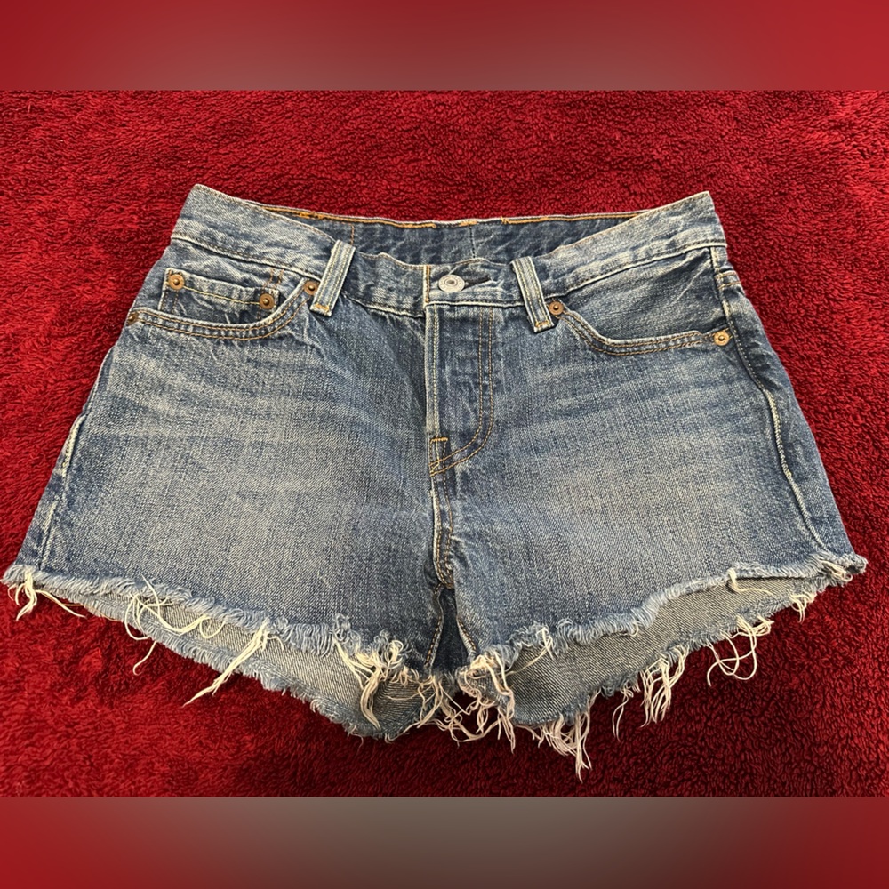 Levi's Blue Jean Shorts Distressed Frayed Hem